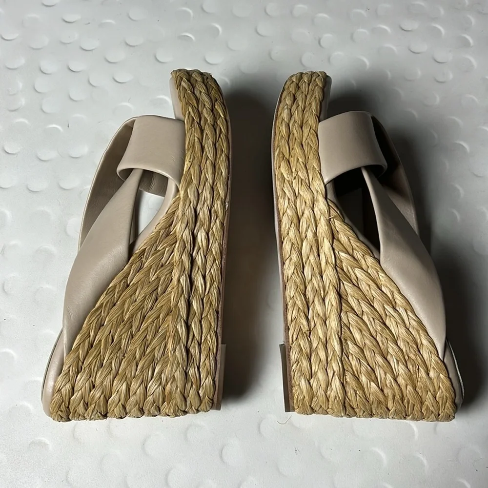 André Assous Opal Tan Leather Slip-On Strappy Wedge Sandals- US 11 / EU 41